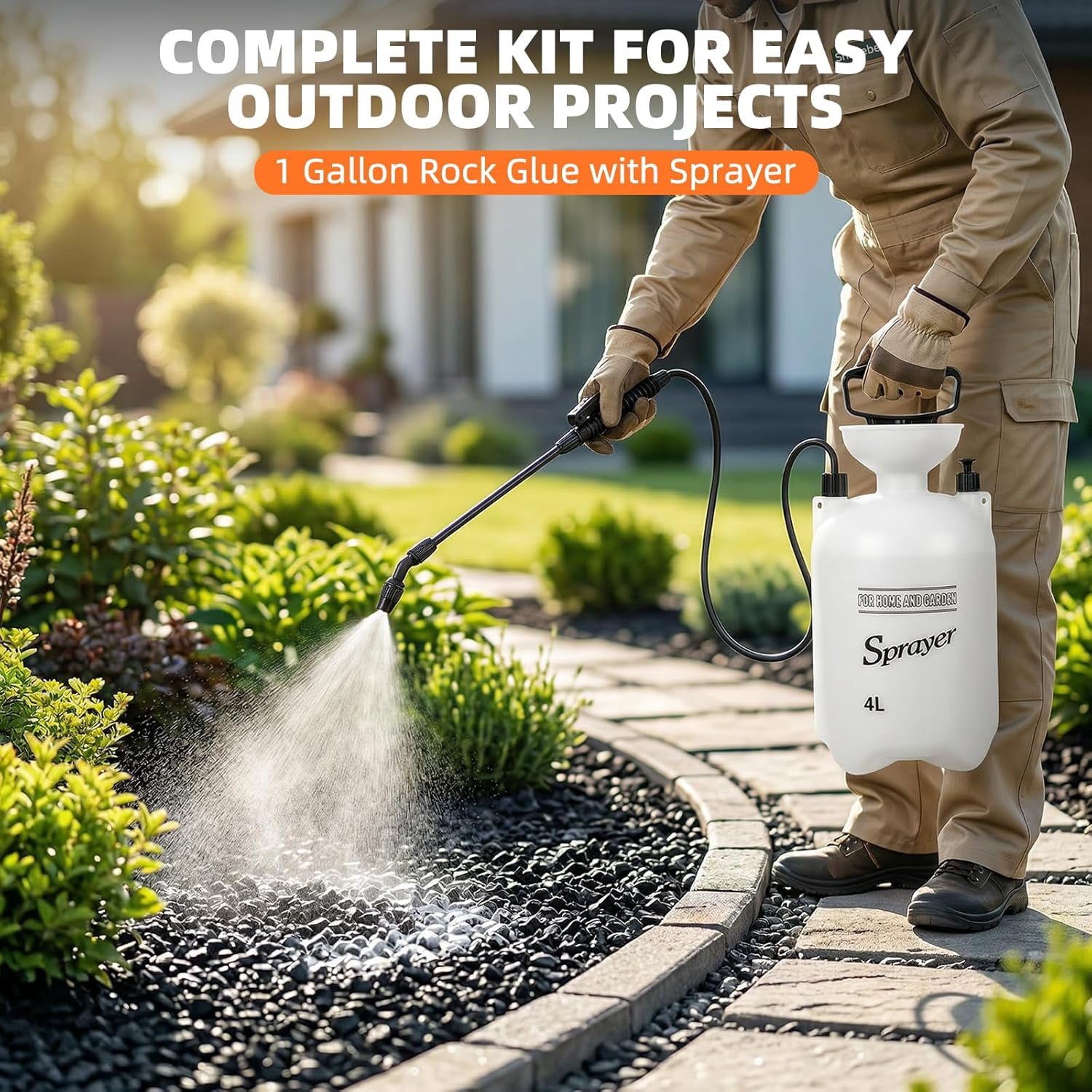 Rock Glue, 1 Gallon Mulch Bond for Landscaping with Sprayer, Ultra-Stick Mulch & Gravel Binder, Non-Toxic Pea Gravel Stabilizer, Landscape Adhesive for Paths, Patios & Borders