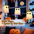 thumbnail image 6 of Qoosea 3 Pack Halloween LED Lights Witch Hat Ghost Hangers, Purple/Green/Orange, 3 Lighting Modes, Waterproof Battery Case, Halloween Decorations, 6 of 8
