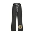 thumbnail image 4 of QATAINLAV Womens Loose Fit Capris Summer Lightweight Cotton Linen Beach Capri Pants Casual Drawstring Elastic Waist Pants Sunflower Print Cropped Trousers Black L Sales for Today, 4 of 5