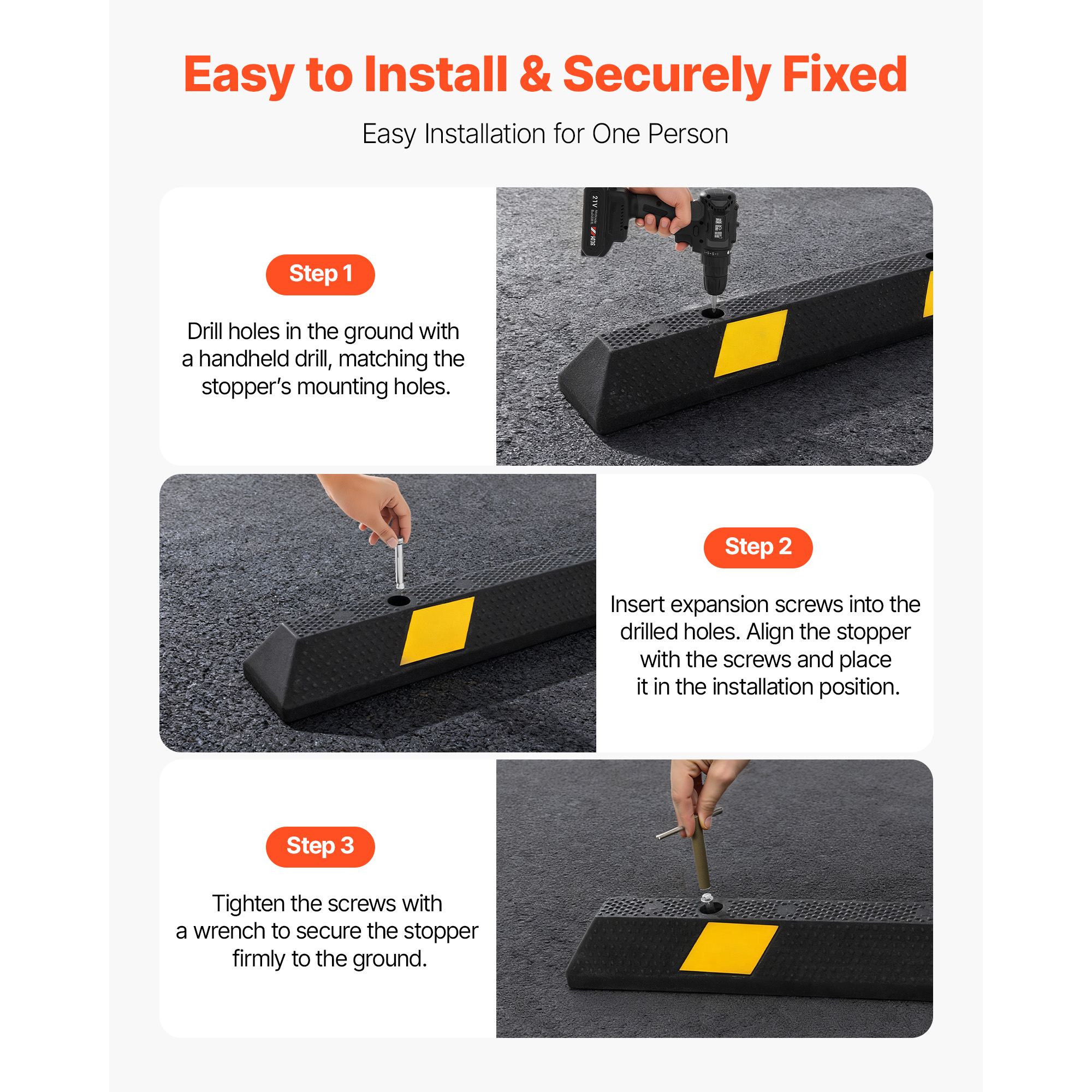 KFFKFF 72-Inch Parking Stopper, Set of 2 Durable Garage Parking Aids, Rubber Curb Floor Stop with Reflective Strips, Tire Guide Blocks for Cars, Vans, and Trucks