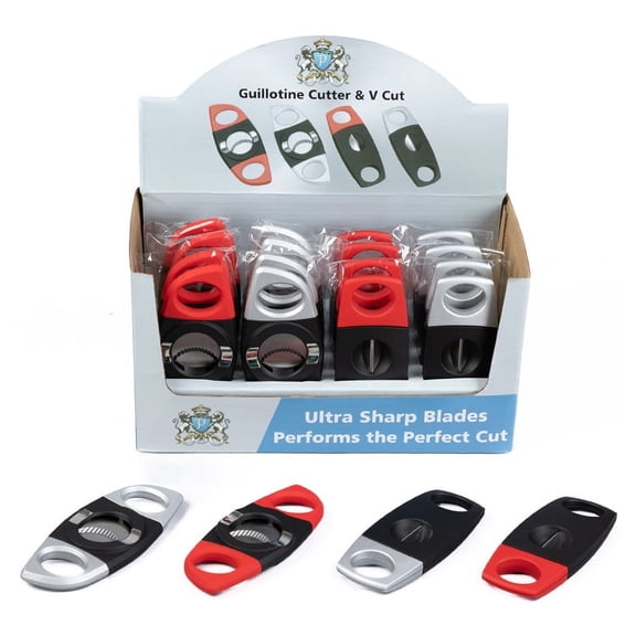 Prestige Import Group - Rubberized Guillotine & V-Cut Cigar Cutters - Display Box - 20 Count