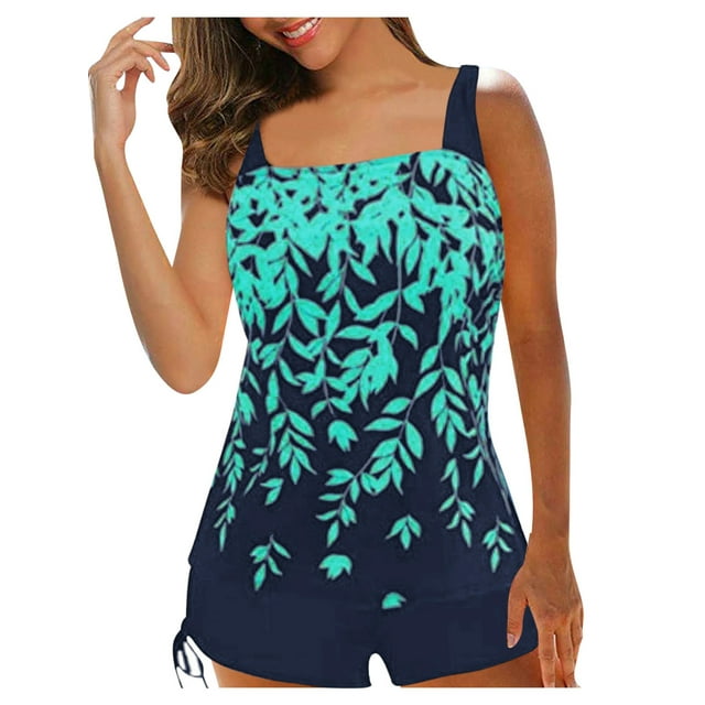 Gupgi Plus Size Swimsuits for Women 2pcs Bathing Suits Tankini Padded Tops with Swim Shorts