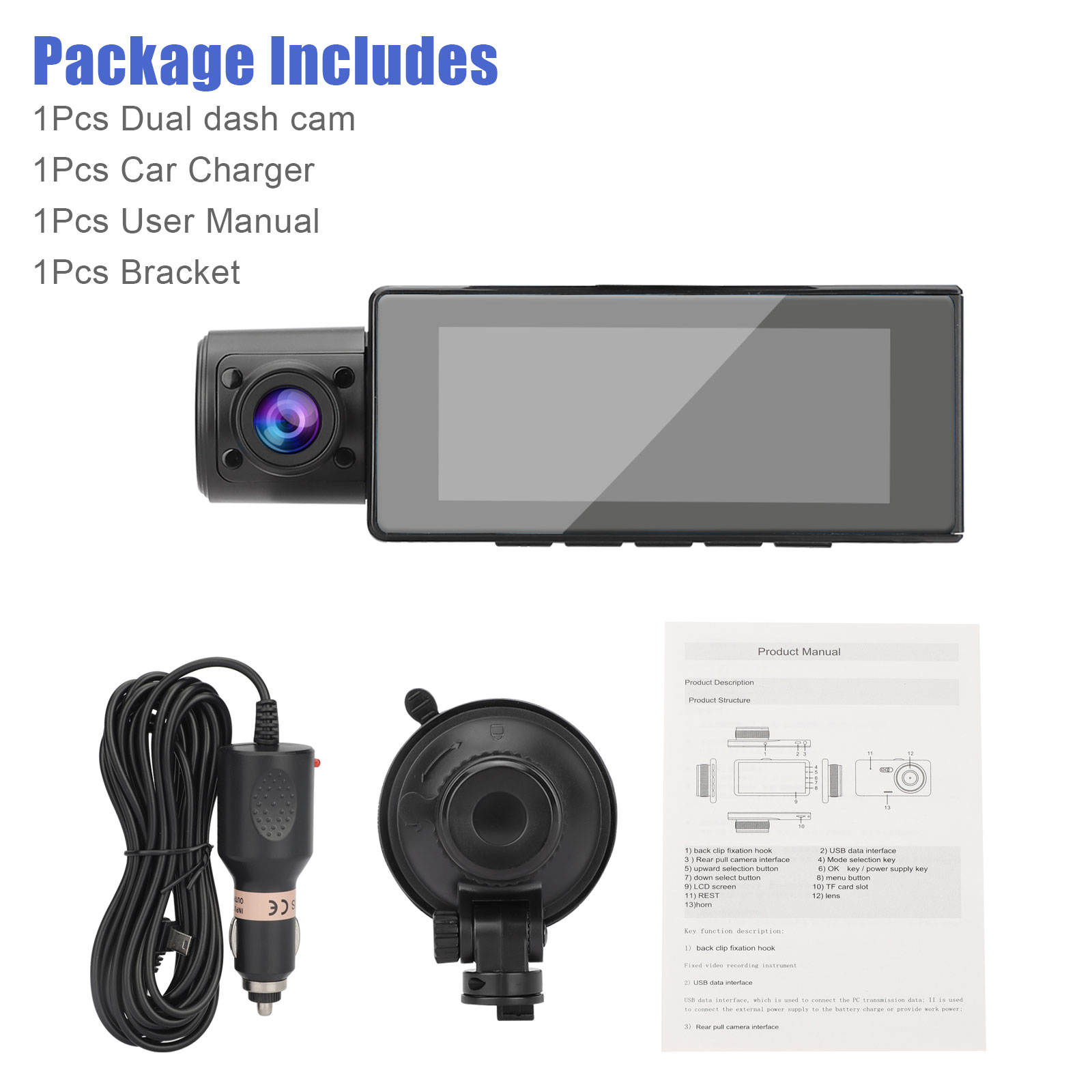 Dash-Cam-Front-and-Inside Video Recorder Rear Camera 1080p Dashcam with 4 Inches, Super Night Vision, 170°Wide Angle, Loop Recording, G-Sensor, Parkin