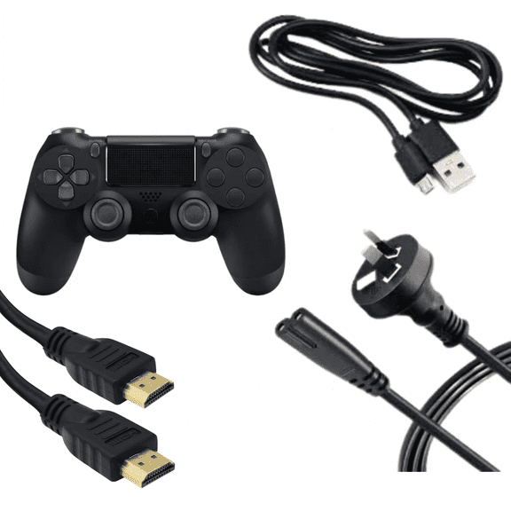 Retrofam Black Wireless Controller for PS4 Bundle with Micro-USB Charging Cable HDMI Cable and AC Power Cord – 3-Piece PlayStation 4 Accessory Kit