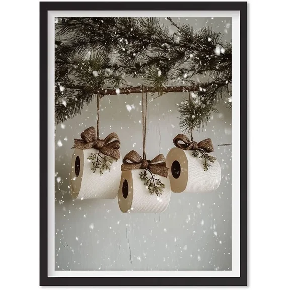 Funny Christmas Bathroom Poster, Toilet Paper Tree Wall Art, Humorous Holiday, Matte Canvas Stretched, Posters for Room Bedroom Living Room Bathroom Wall Decor, Posters & Art Prints, Gift.