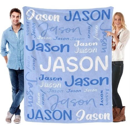 Isun Custom Monogrammed Name Blanket Personalized Name Blanket Customized Blanket with Name Text for Adult Kid Birthday Christmas New Year Day Gift