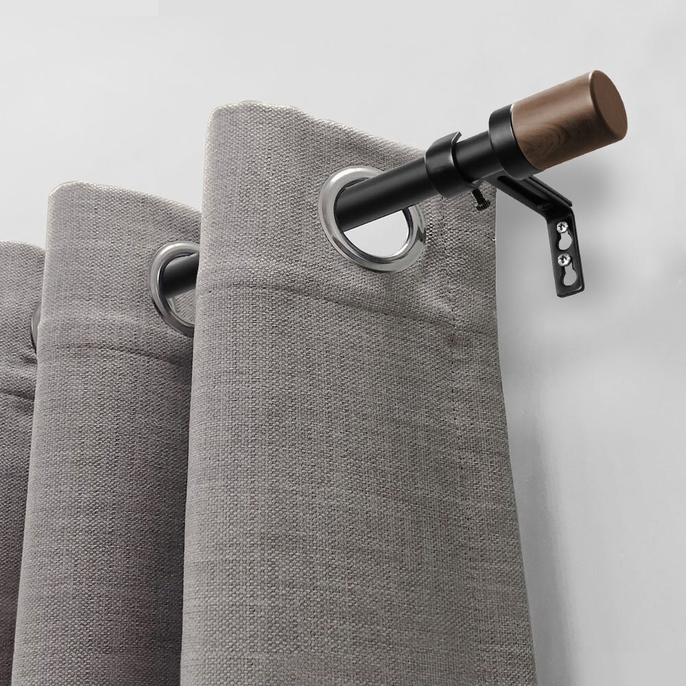Lumi 3/4" Single Curtain Rod Matte Black- Maple Wood Cylinder finials 66"-120" - Matte Black