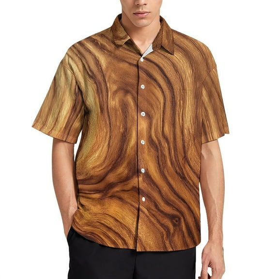 Wood Grain Texture Men's Shirt Short Sleeves Printed Button Down Summer Shirts