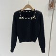 thumbnail image 1 of Suéter de punto para mujer, nueva versión coreana de otoño e invierno, dulce nicho, suelto, corto, de moda, cuello cuadrado, manga larga, ajustado, 1 of 5