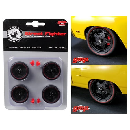 5-Spoke Wheel and Tire Set of 4 from 1970 Plymouth Road Runner Street Fighter 6-Pack Attack 1/18 by