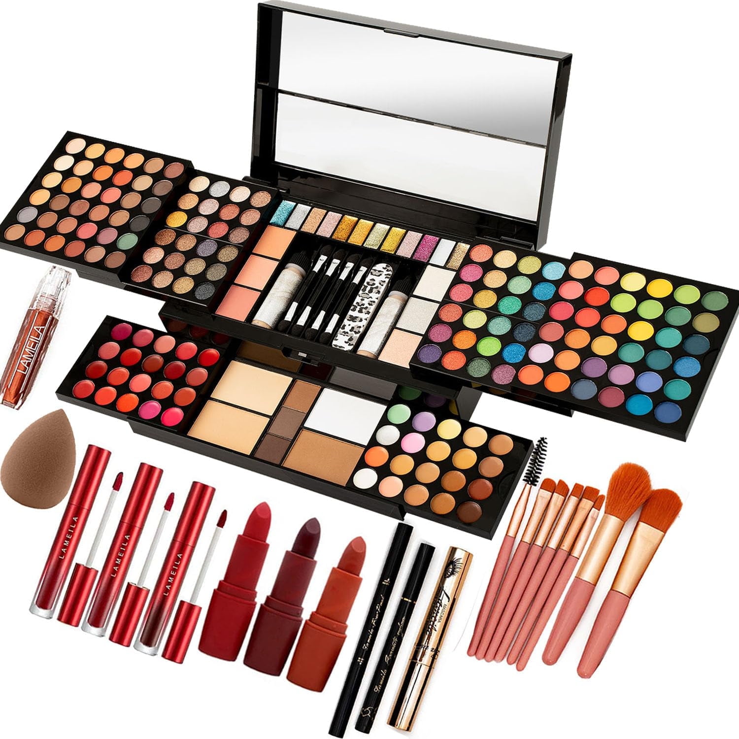 AOLIKOKO Full Makeup Kit, 195 Color Palette, Lipsticks, Eyeliner
