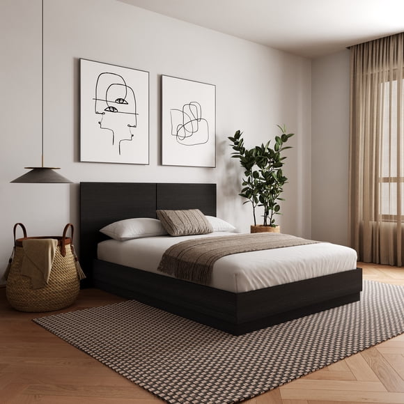 Nexera Milano Full Platform Bed with Headboard, Black Oak