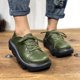 thumbnail image 2 of Zapatos de plataforma con cordones de color verde para primavera 2022, zapatos planos casuales de cuero de vaca genuino hechos a mano, zapatos individuales, 2 of 5