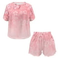 thumbnail image 4 of Yuyamidu Pink Flowers Women's Short Sleeve Pajama Set Soft 2-Piece Sleepwear with Round Neck Top & Lounge Shorts Sleep Set, 4 of 7
