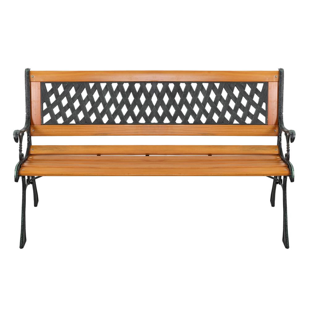 Zimtown 49" Outdoor Wood Bench Cast Iron Frame Weather Resistant Bench