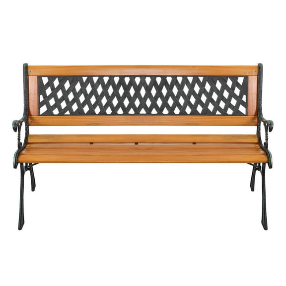 Zimtown 49" Outdoor Wood Bench Cast Iron Frame Weather Resistant Bench for Garden, Park, Yard