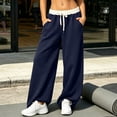 thumbnail image 3 of Loose Fit Sweatpants for Women Drawstring Elastic Waist Contrast Color Block Waistband with Pockets Breathable Comfortable Casual Everyday Athletic Workout Home Lounge Pants, 3 of 8