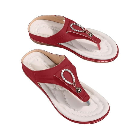 

Honeeladyy Discount Thong Toe Rhinestone Slippers Women s Round Head Outer Wear Solid Color Low-heeled Flip-flops