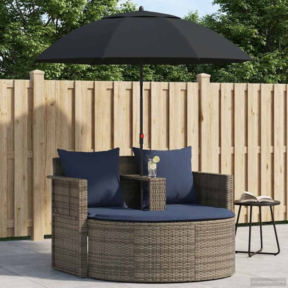 vidaXL Garden Sofa with Cushion 8 pcs Grey and Navy Blue Poly Rattan
