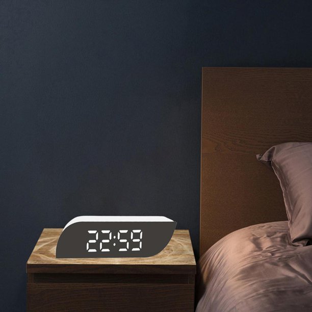 Escritorio digital Despertadores Espejo Pantalla de 24 tiempo tiempo de tiempo de tiempo de USB / Calendario con pilas Temperatura para de noche Cocina de noc Luz Blanca Blanca Macarena Despertador digital