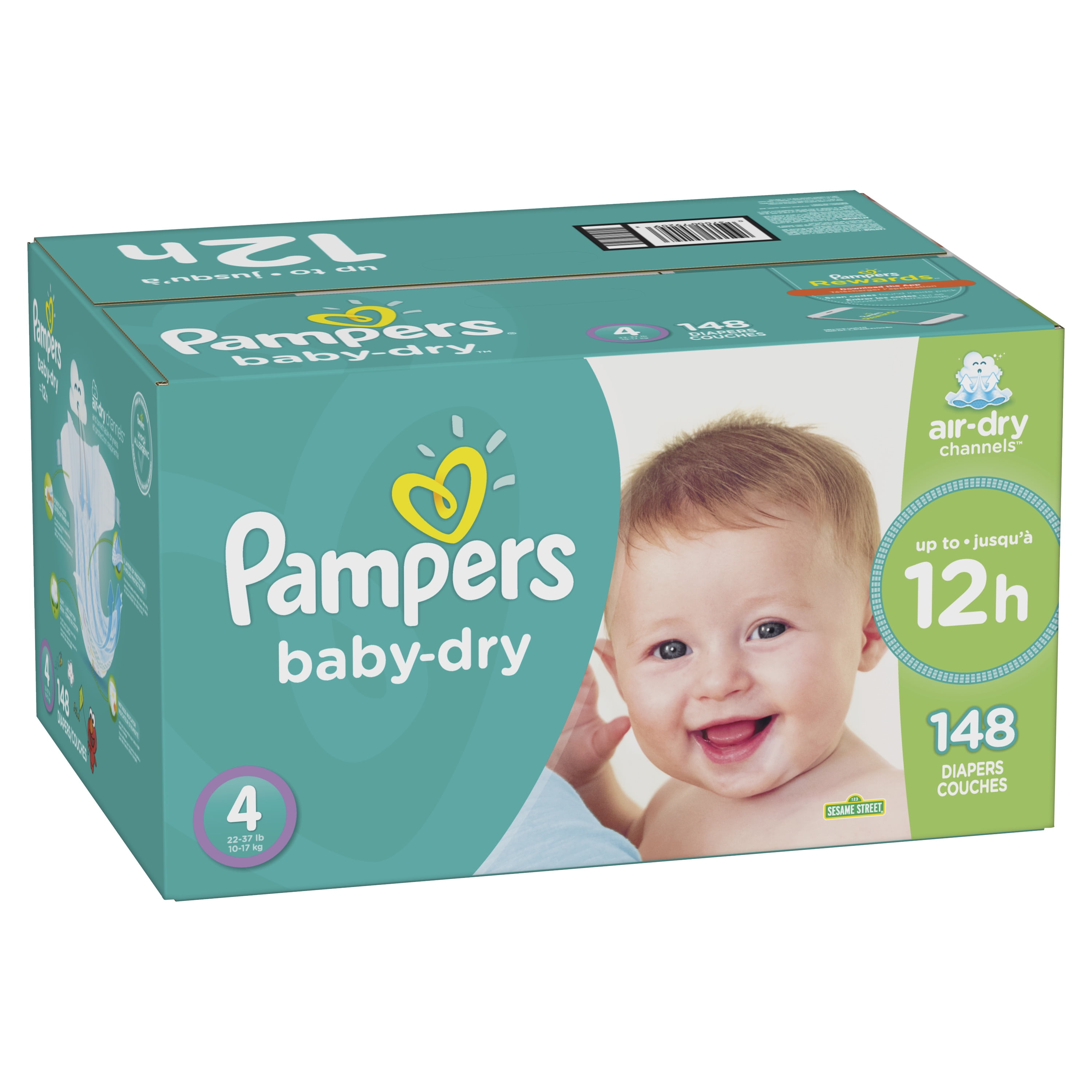 Pampers Baby-Dry Extra Protection Diapers, Size 4, 148 Count 