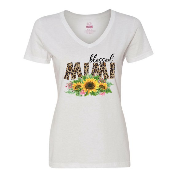 Inktastic Blessed Mimi Leopard Print and Sunflowers Women's V-Neck T-Shirt