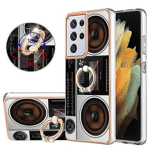 Funda para Samsung Galaxy S21 Ultra 5G con galvanoplastia de doble cara IMD y soporte para anillo (sonrisa)