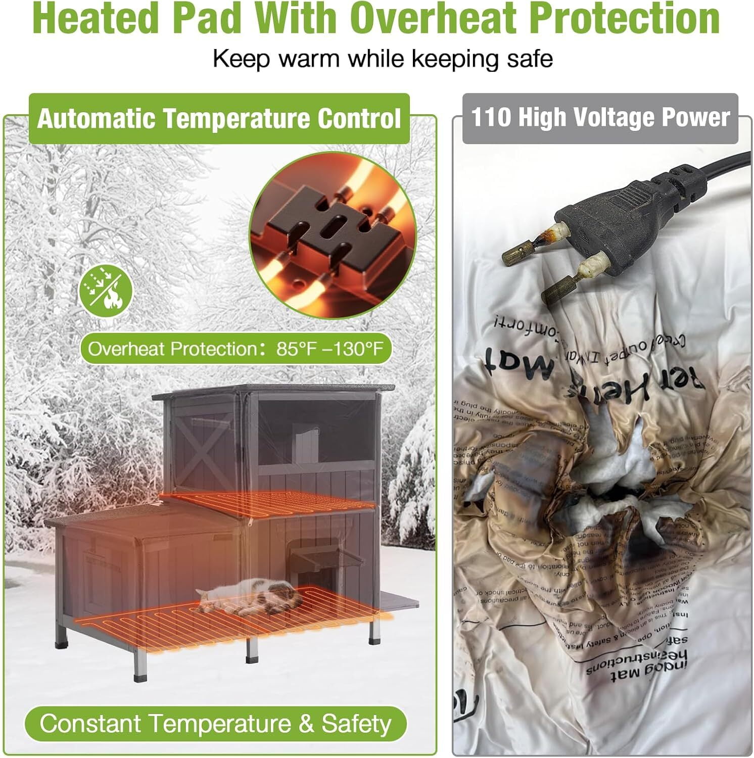 Aivituvin Heated Insulated Cat House Outdoor with Liner in Winter, Outside Weatherproof Feral Cat Shelter with Escape Doors and Window, Upgrade Anti-Chewing Cable