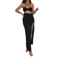 thumbnail image 1 of VISgogo Conjunto de 2 piezas de verano para mujer, blusas cortas con tiras y cuello cruzado de color sólido + conjunto de falda a media pierna con abertura en el muslo, S/M/L VISgogo  moda, 1 of 7