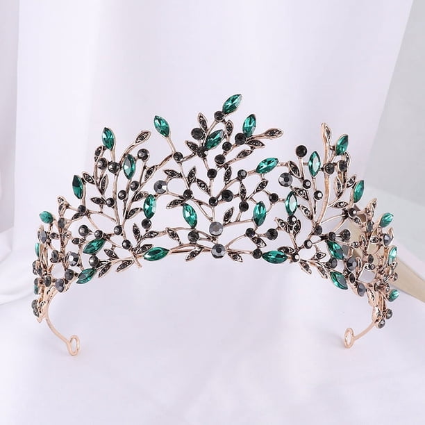 Nvzi Tiara de boda para novia, diadema de princesa, corona de novia, joyería para el cabello con diamantes de imitación de cristal,graduación, boda, fiesta de disfraces (verde)