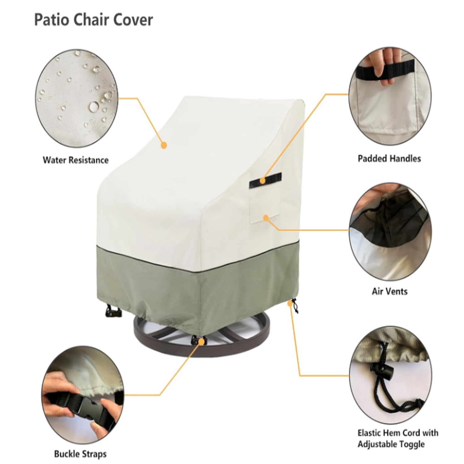 Outdoor Swivel Lounge Chair Cover 2 Pack,100% Waterproof Heavy Duty Outdoor Chair Covers,(33 W x 35 D x 38.5 H inches) Patio Furniture Cover for Swivel Patio Chair,White&Grayish Green