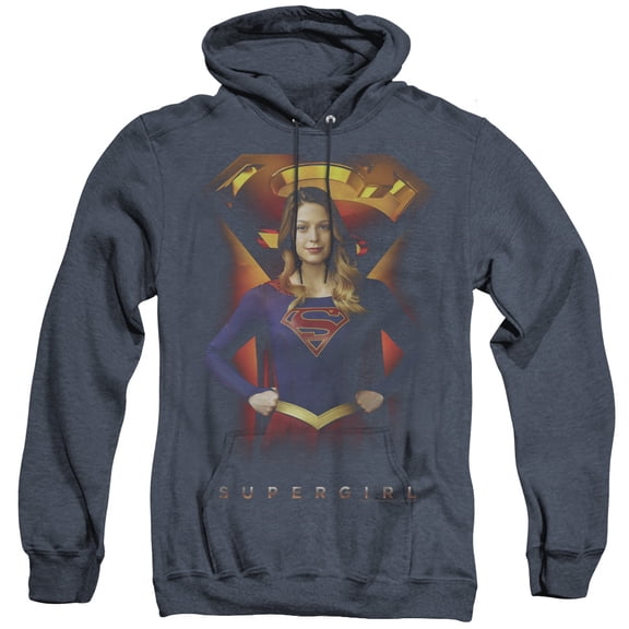 Supergirl Standing Symbol Adult Heather Hoodie Sweatshirt Navy