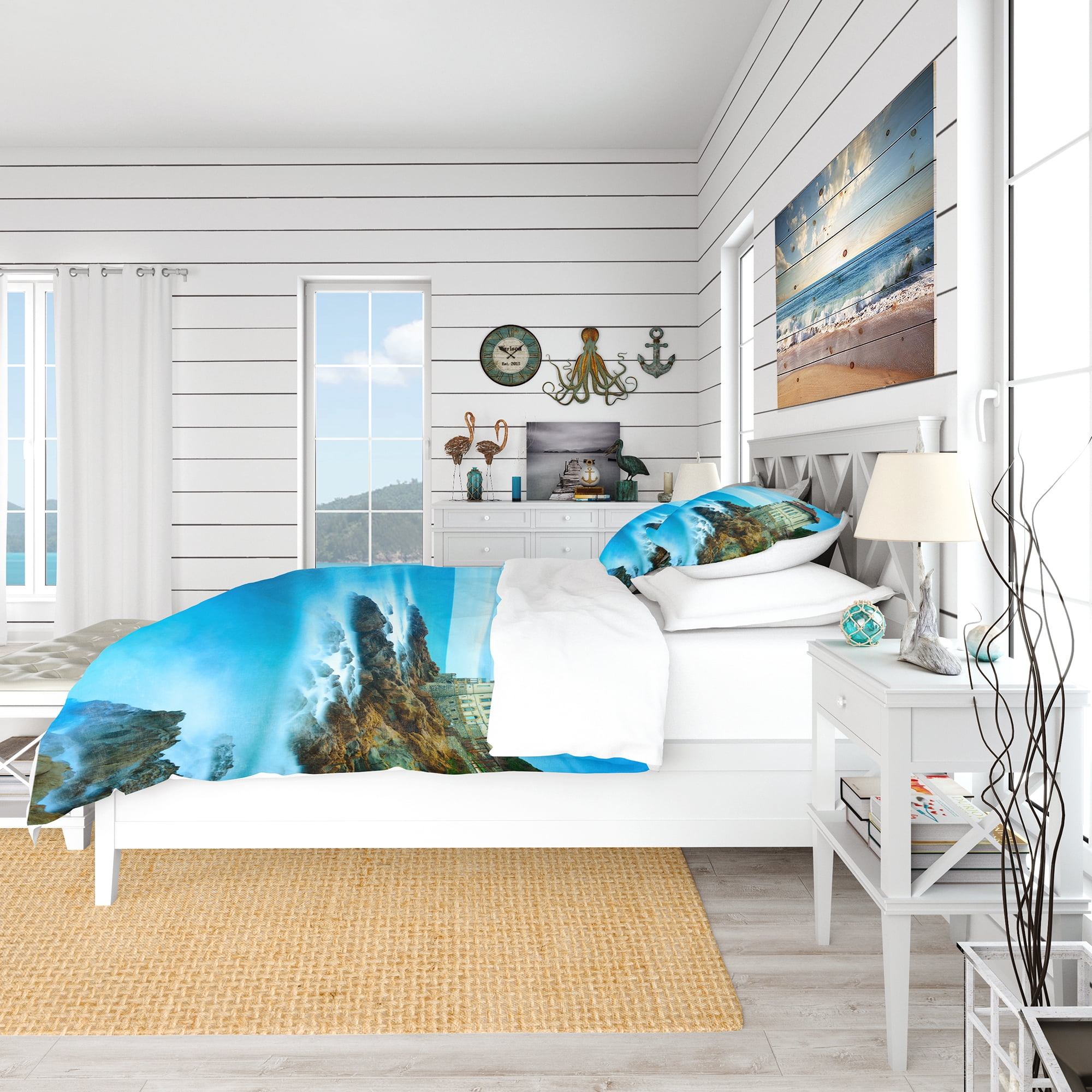 Designart 'Boccale Castle on Cliff Rock and Sea' Bohemian & Eclectic Duvet Cover Set