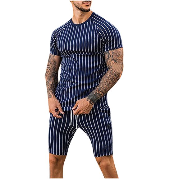 YYDGH Mens Striped 2 Piece Outfits Set Gym Workout Wear Casual Matching Sets Outdoor Sport Hiking Running Two Piece Clothes Suits