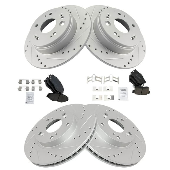 TRQ Front and Rear Performance Brake Pad & Rotor Kit Brake Pads Brake Rotors Set Ceramic Premium G-Coated Fits Select 2002-2004 Honda CR-V