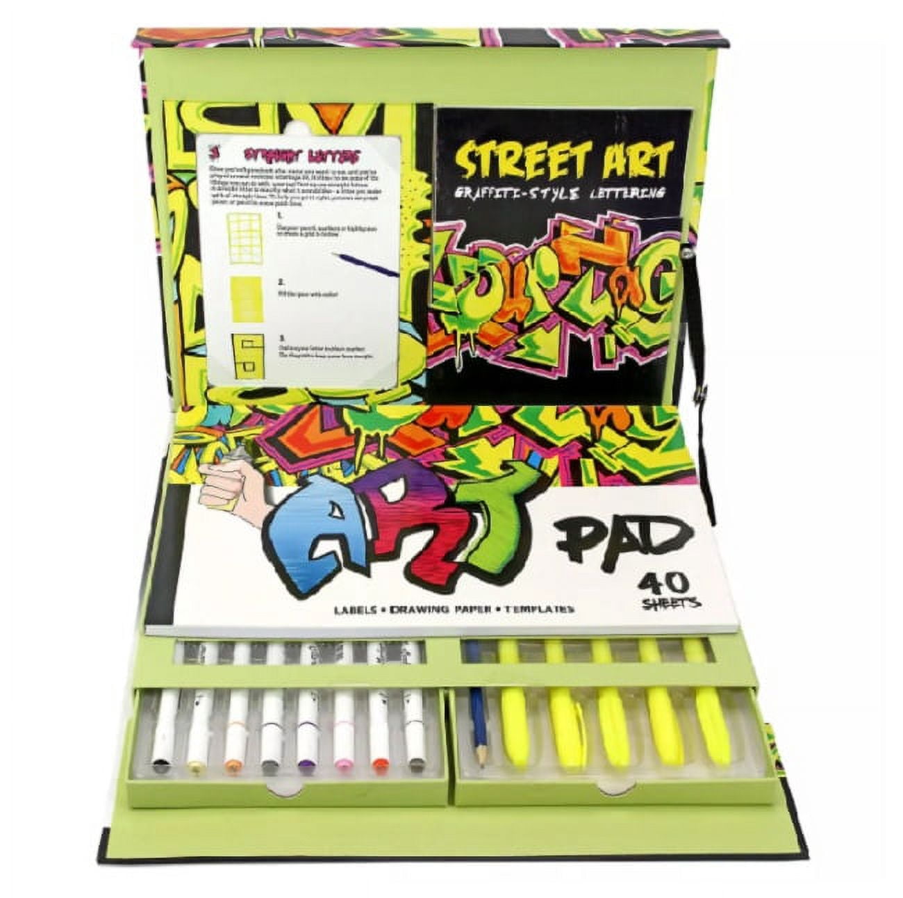 KLAMOTTEN STORE Street Art Starter Kit – Graffiti-Set Mit 4 Sprühdosen, Buch, Stiften, Caps, Maske & Handschuhen