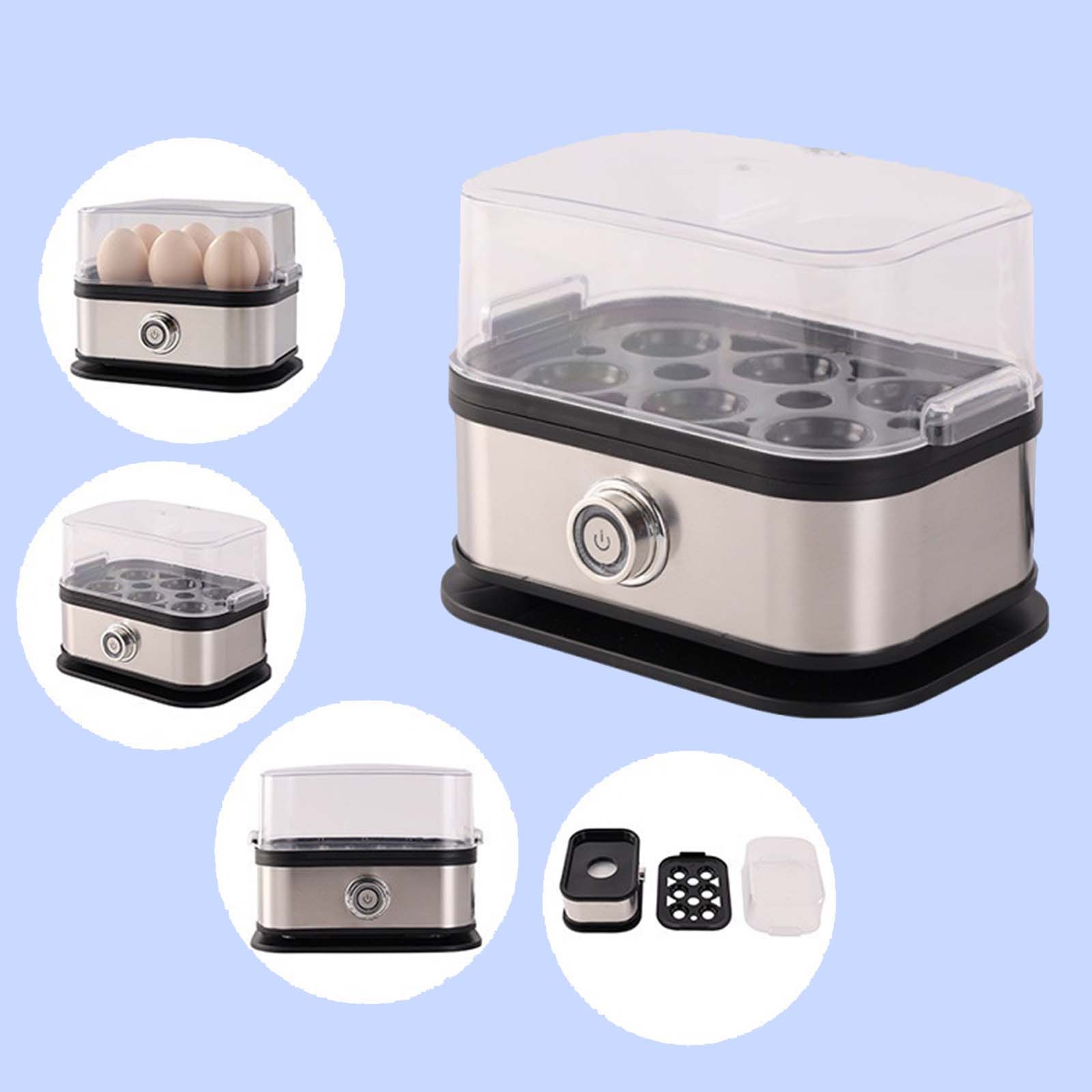 110V Stainless Steel Electric Egg Cooker & Steamer  Portable, Multi-Function Breakfast Maker for Perfect Eggs
