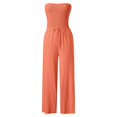thumbnail image 5 of Holzkary Women's Strapless Tube Top Rompers Casual Off Shoulder Solid Color Belted Wide Leg Jumpsuit with Pockets Rompers for Summer Off Shoulder Summer Loose Sleeveless Beach Outfits Orange S, 5 of 6