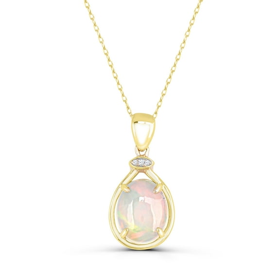 Auriga Fine Jewelry 10K Yellow Gold Opal and Diamond Pendant Necklace 18" for Women
