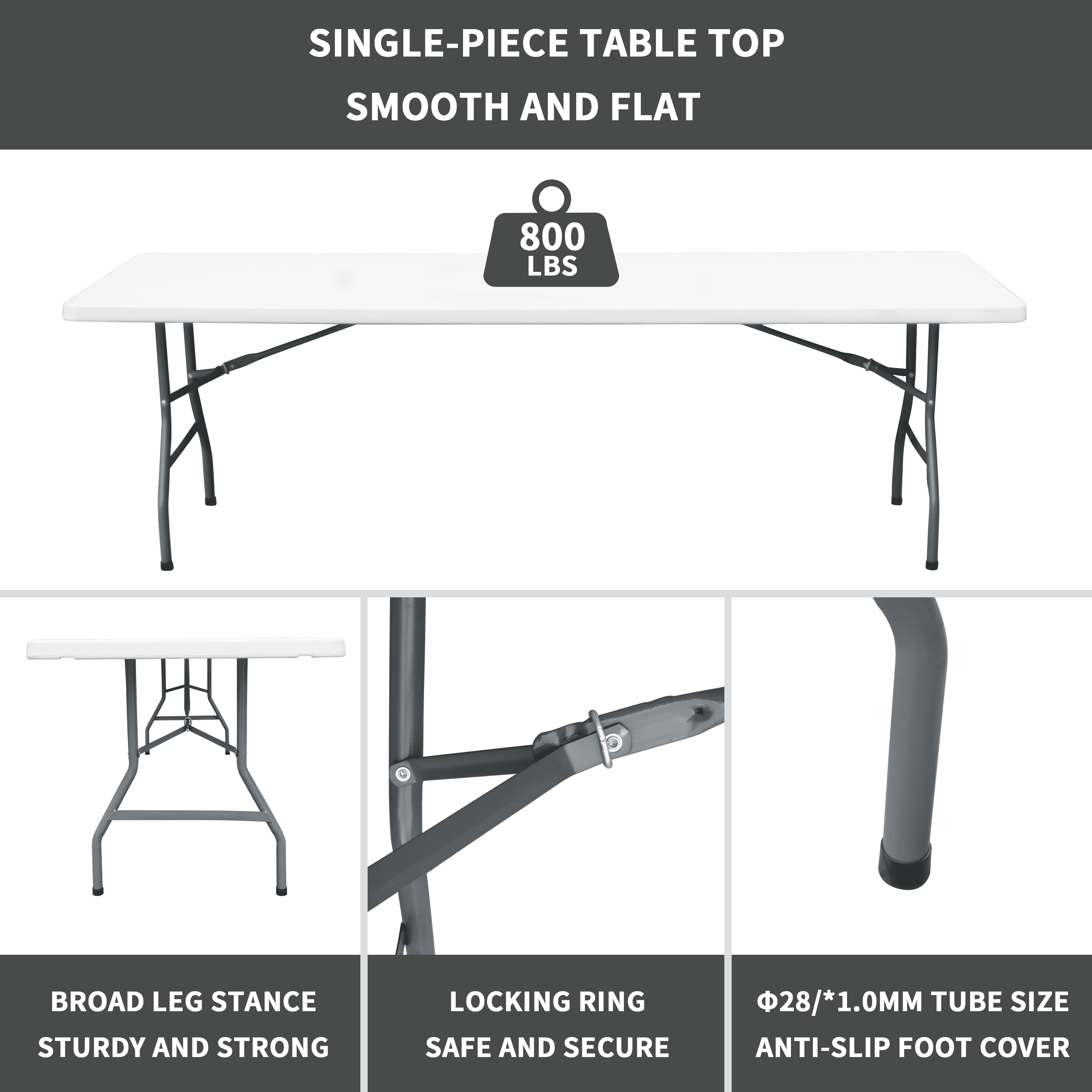 Heavy Duty 96'' 8ft Outdoor Party Event Solid Non-Folding Tabletop Rectangle Plastic Folding Table