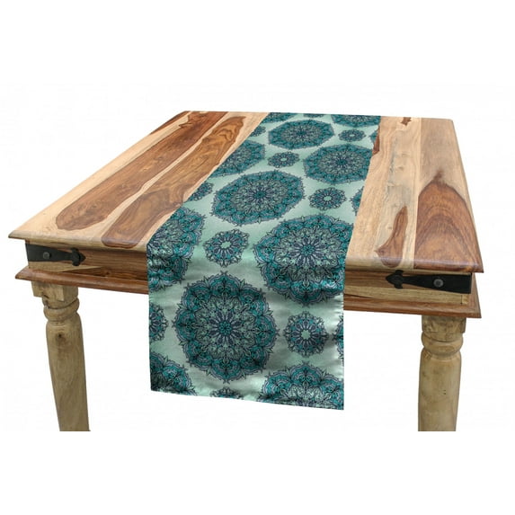 Ethnic Table Runner, Jumble Continuous Medallion Ornaments, Dining Room Kitchen Rectangular Runner, 3 Sizes, by Ambesonne