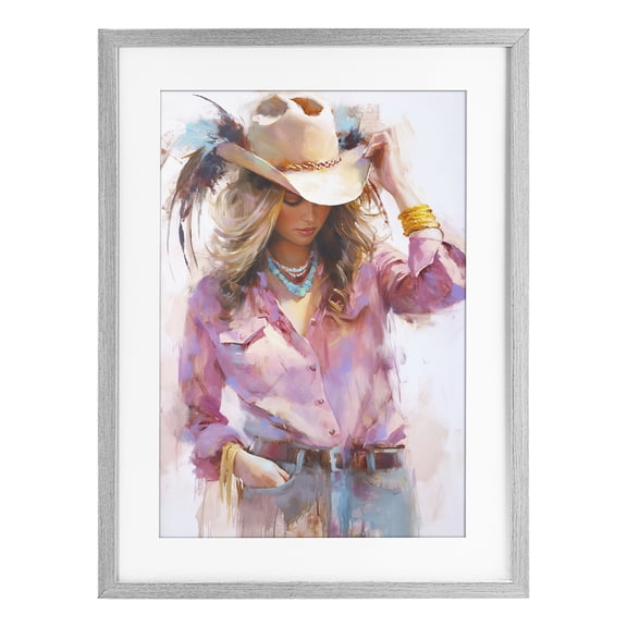 Stupell Industries Cowgirl Hat Reflections Gray Framed Print Under Glass, design by Tina LeCour