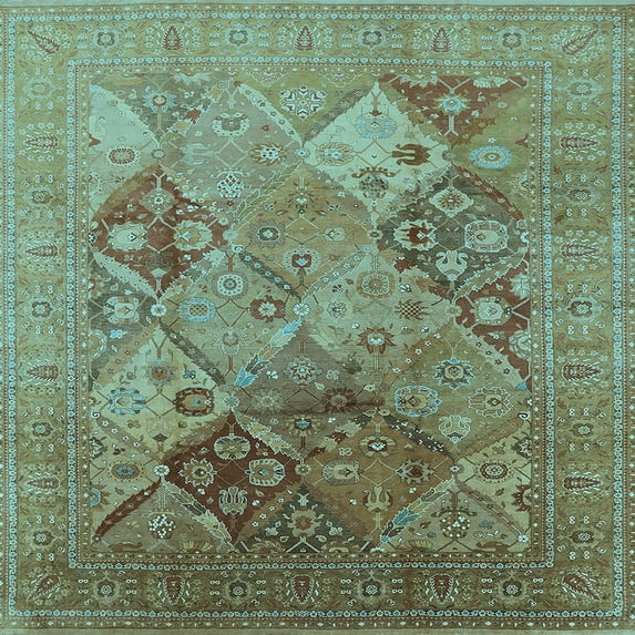 Ahgly Company Indoor Square Oriental Light Blue Industrial Area Rugs, 7' Square