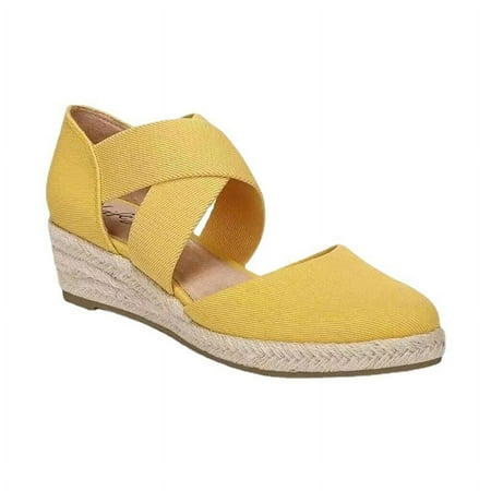

SHYUU Large wedge fabric sandals with rope summer casual fashionable women s casual solid leather shoes without cords