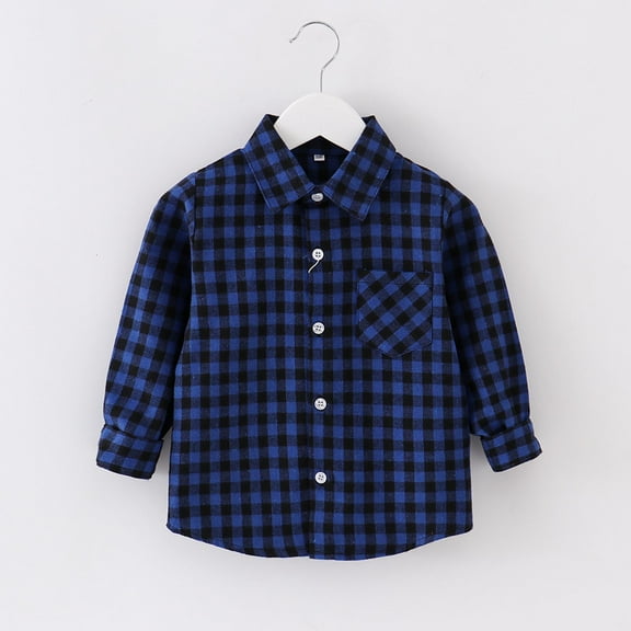 ATOGUTA Boys Winter Coat Flannel Plaid Shirts Kids Cotton Long Sleeve Button Down Shirt Blue, Size 1T-10