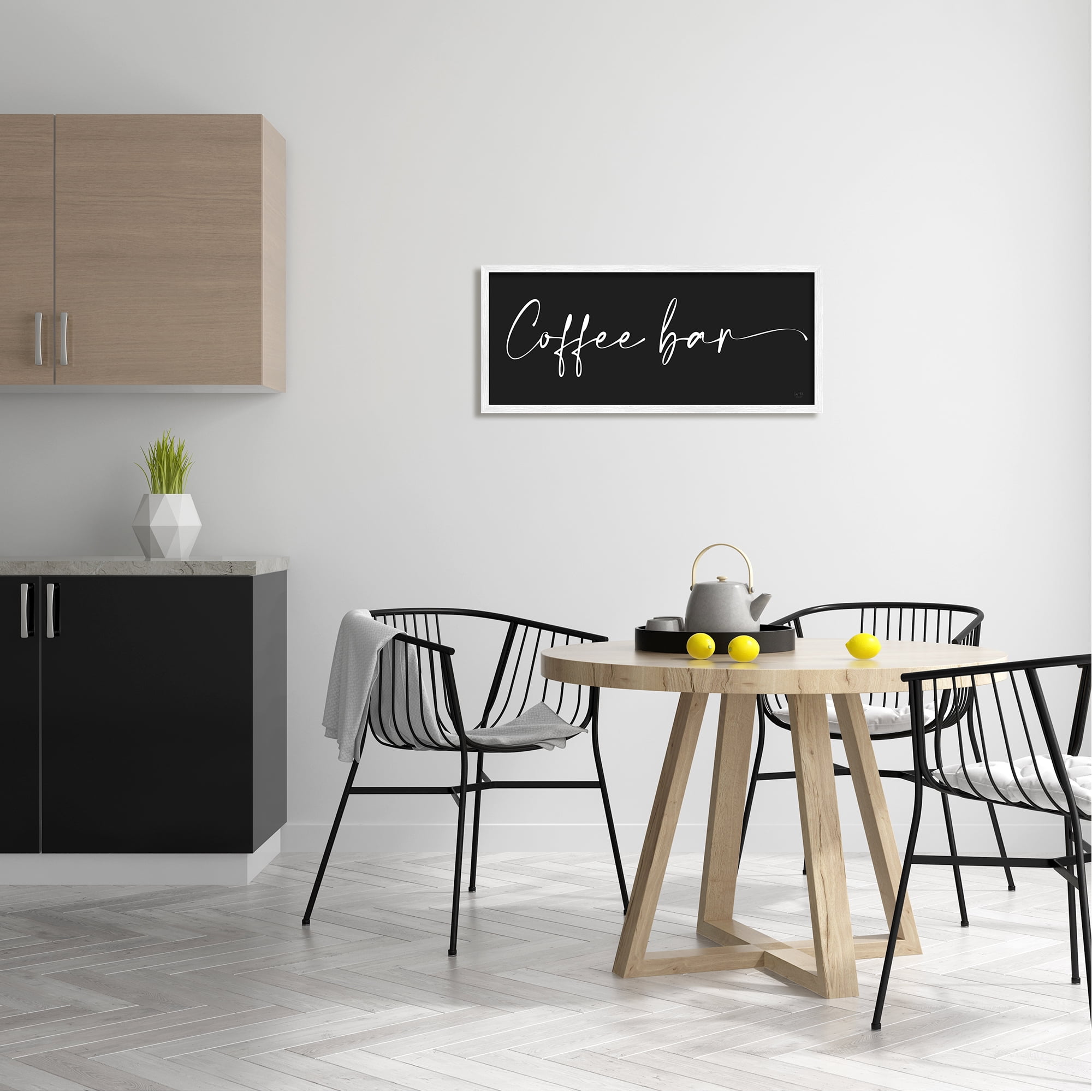 Stupell Industries Coffee Bar Classy Script Text Black Background Sign Graphic Art White Framed Art Print Wall Art, Design by Lux + Me Designs