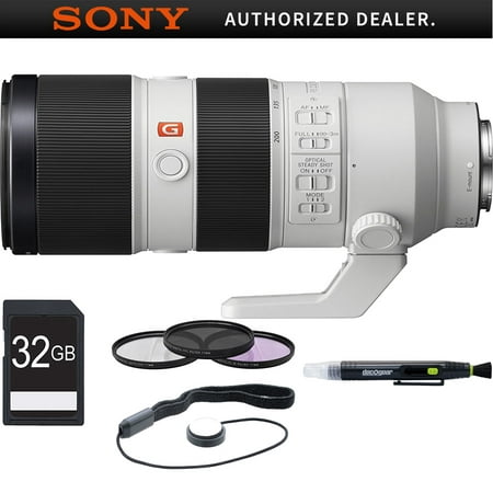 Sony FE 70-200mm F2.8GM OSS Lens, Filter, and Card Bundle - Includes Lens, 77mm UV, Polarizer, and FLD Deluxe Filter Kit, 32GB SDHC Memory Card, Lens Cap Keeper, Cleaning Pen, and Microfiber (Best Lens For Sports Photography Sony)
