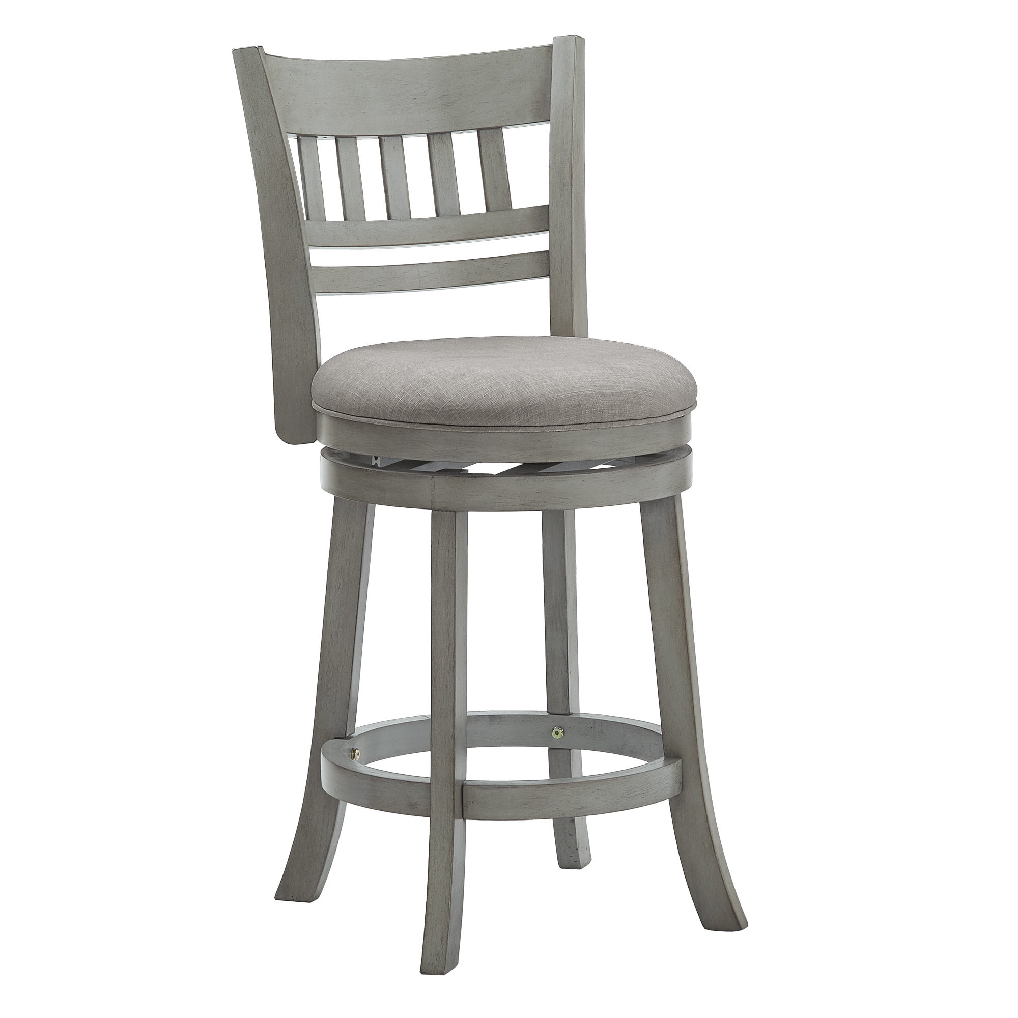Weston Home Shapel Lattice Back 24"H Swivel Counter Height Stool, Antique Grey Finish, Grey Linen