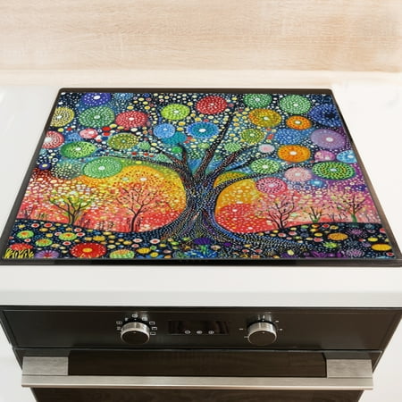 

Silicone Stove Mat for Glass Top Stove Colorful Polka Dots Tree In Abstract Style Electric Stove Cover Mat 28 x 20 Inch Heat - Resistant Gas Gtove Burner Covers Glass Stove Top Protector