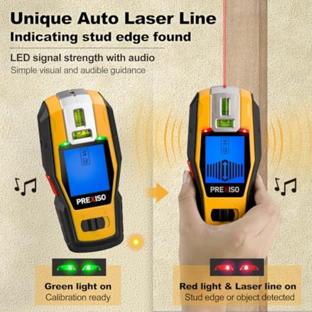 2-in-1 Stud Finder With Level  Rechargeable Multi Surface Cross Line & Wall Scanners Tool For Hanging Frames Picture Wood Ac Wire Metal Studs Joist Pipe Detection